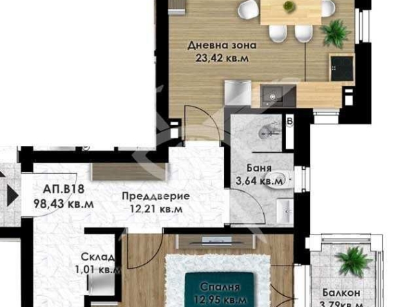 Тристаен апартамент в Пловдив, Остромила - 98 кв.м за 1097 €/кв.м - Снимка #1