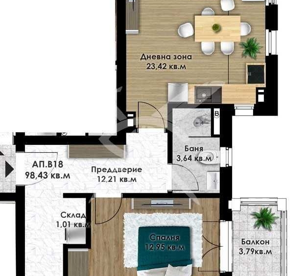 Тристаен апартамент в Пловдив, Остромила - 98 кв.м за 1097 €/кв.м - Снимка #1