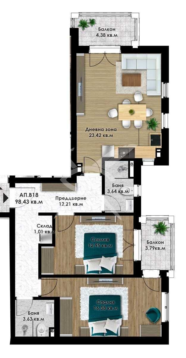 Тристаен апартамент в Пловдив, Остромила - 98 кв.м за 1097 €/кв.м - Снимка #1