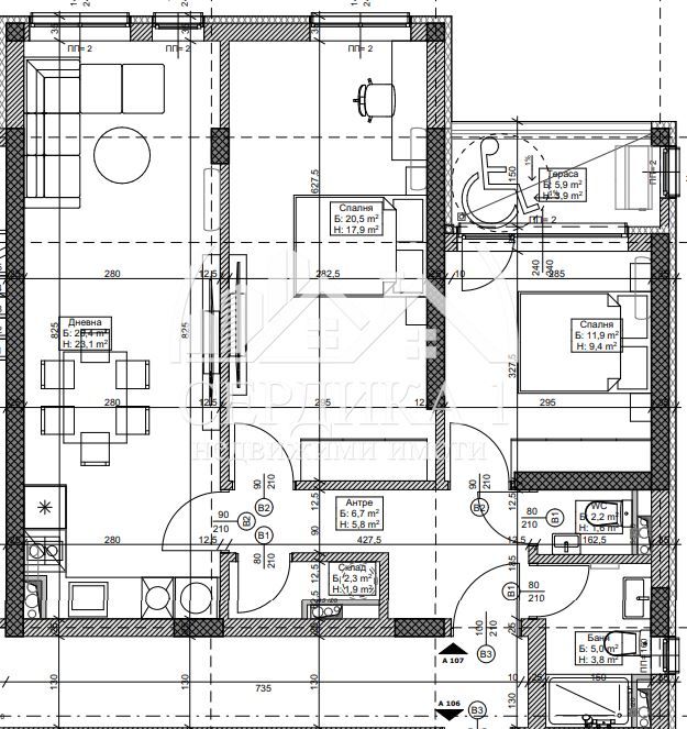 Тристаен апартамент в София, Модерно предградие - 94 кв.м за 1253 €/кв.м - Снимка #1