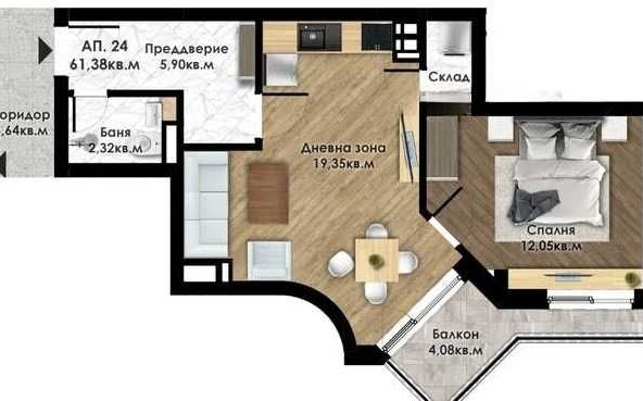 Двустаен апартамент в Пловдив, Център - 63 кв.м за 2731 €/кв.м - Снимка #1