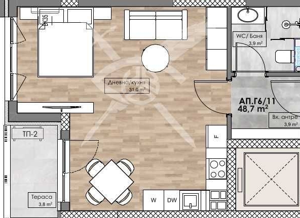 Тристаен апартамент в Пловдив, Кършияка - 54 кв.м за 1096 €/кв.м - Снимка #1
