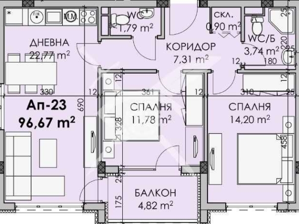 Тристаен апартамент в София, Хладилника - 96 кв.м за 744 €/кв.м - Снимка #1