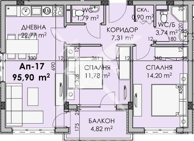 Тристаен апартамент в София, Хладилника - 95 кв.м за 752 €/кв.м - Снимка #1