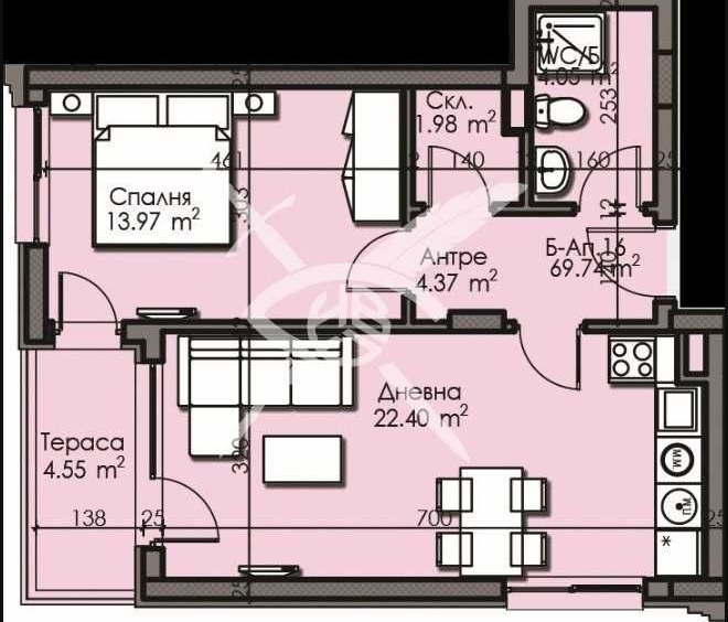 Двустаен апартамент в Бургас, Изгрев - 69 кв.м за 1314 €/кв.м - Снимка #1