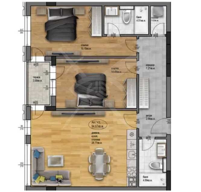 Тристаен апартамент в Пловдив, Остромила - 112 кв.м за 475 €/кв.м - Снимка #1