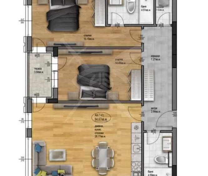 Тристаен апартамент в Пловдив, Остромила - 112 кв.м за 931 €/кв.м - Снимка #1