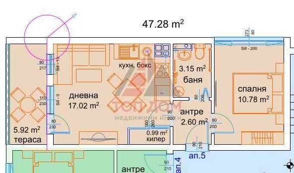 Двустаен апартамент в Варна, м-т Пчелина - 47 кв.м за 1383 €/кв.м - Снимка #1