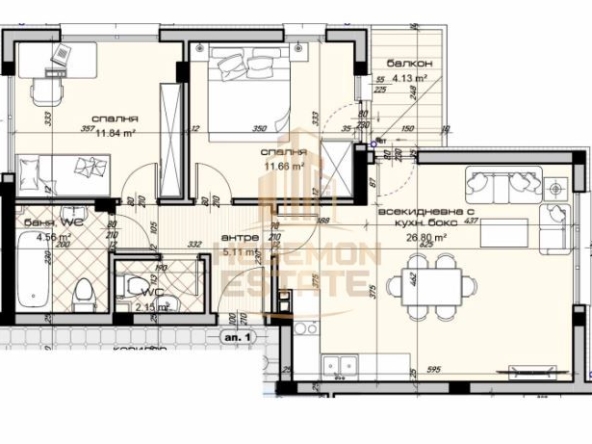 Тристаен апартамент в Варна, Виница - 101 кв.м за 1386 €/кв.м - Снимка #1