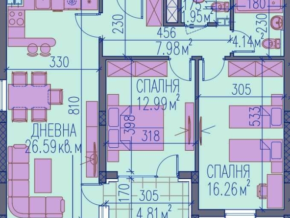 Тристаен апартамент в Пловдив, Каменица 2 - 106 кв.м за 1208 €/кв.м - Снимка #1