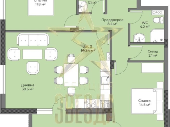 Тристаен апартамент в Пловдив, Беломорски - 110 кв.м за 474 €/кв.м - Снимка #1