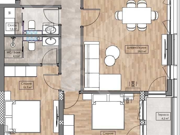 Едностаен апартамент в Пловдив, Кършияка - 55 кв.м за 1097 €/кв.м - Снимка #1