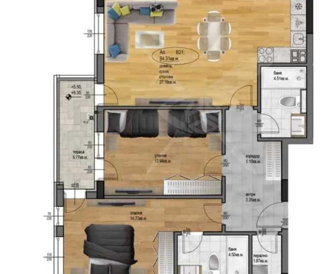 Тристаен апартамент в Пловдив, Остромила - 110 кв.м за 476 €/кв.м - Снимка #1