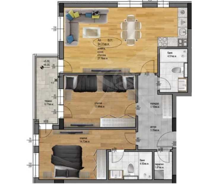 Тристаен апартамент в Пловдив, Остромила - 110 кв.м за 476 €/кв.м - Снимка #1