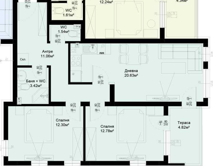 Тристаен апартамент в Пловдив, Остромила - 88 кв.м за 1080 €/кв.м - Снимка #1