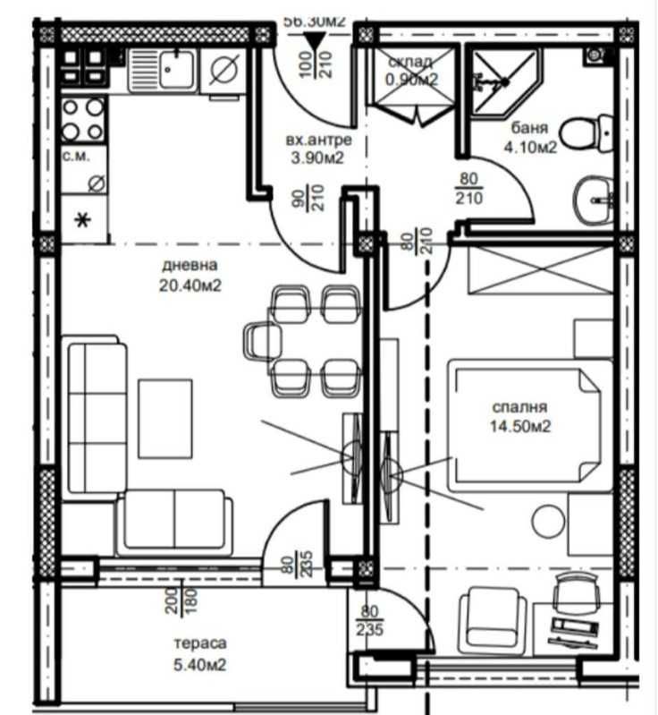 Двустаен апартамент в Пловдив, Южен - 56 кв.м за 774 €/кв.м - Снимка #1