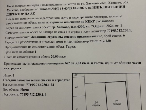 Гараж / Паркомясто в Хасково, Възраждане - 24 кв.м за 1233 €/кв.м - Снимка #1