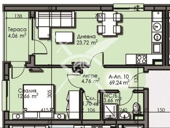 Двустаен апартамент в Бургас, Изгрев - 69 кв.м за 1154 €/кв.м - Снимка #1