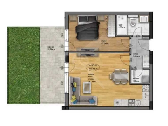 Двустаен апартамент в Пловдив, Остромила - 64 кв.м за 478 €/кв.м - Снимка #1