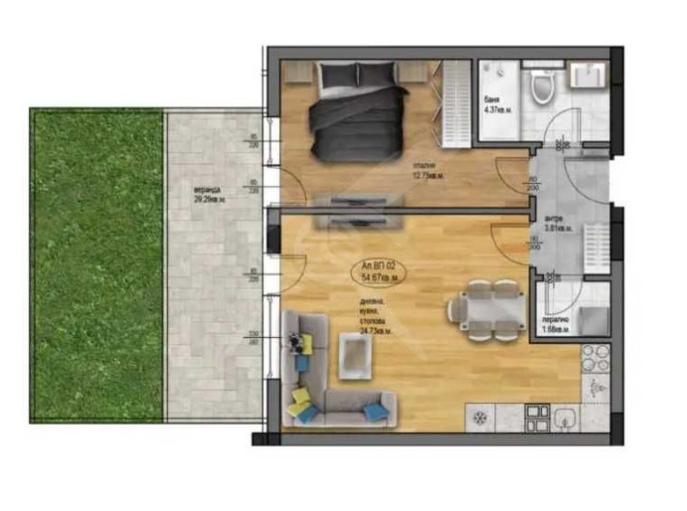 Двустаен апартамент в Пловдив, Остромила - 64 кв.м за 478 €/кв.м - Снимка #1