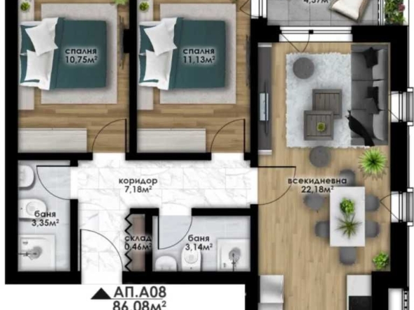 Тристаен апартамент в Пловдив, Остромила - 86 кв.м за 1050 €/кв.м - Снимка #1