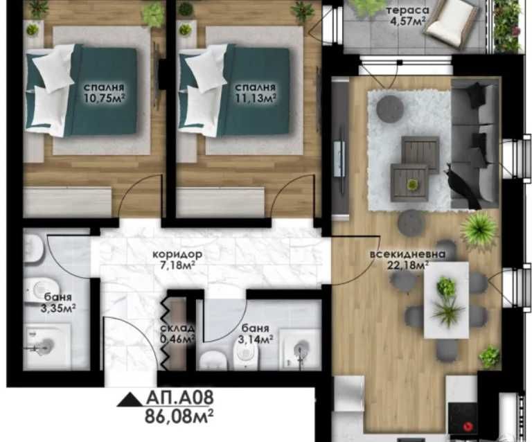 Тристаен апартамент в Пловдив, Остромила - 86 кв.м за 1050 €/кв.м - Снимка #1