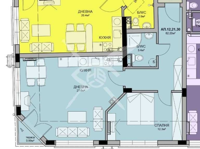 Двустаен апартамент в Бургас, Меден рудник - зона А - 62 кв.м за 965 €/кв.м - Снимка #1
