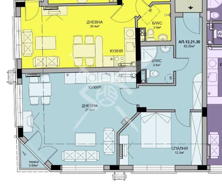 Двустаен апартамент в Бургас, Меден рудник - зона А - 62 кв.м за 965 €/кв.м - Снимка #1