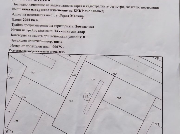 Парцел в с. Горна Малина, Област София-област - 2964 кв.м за 19 €/кв.м - Снимка #1