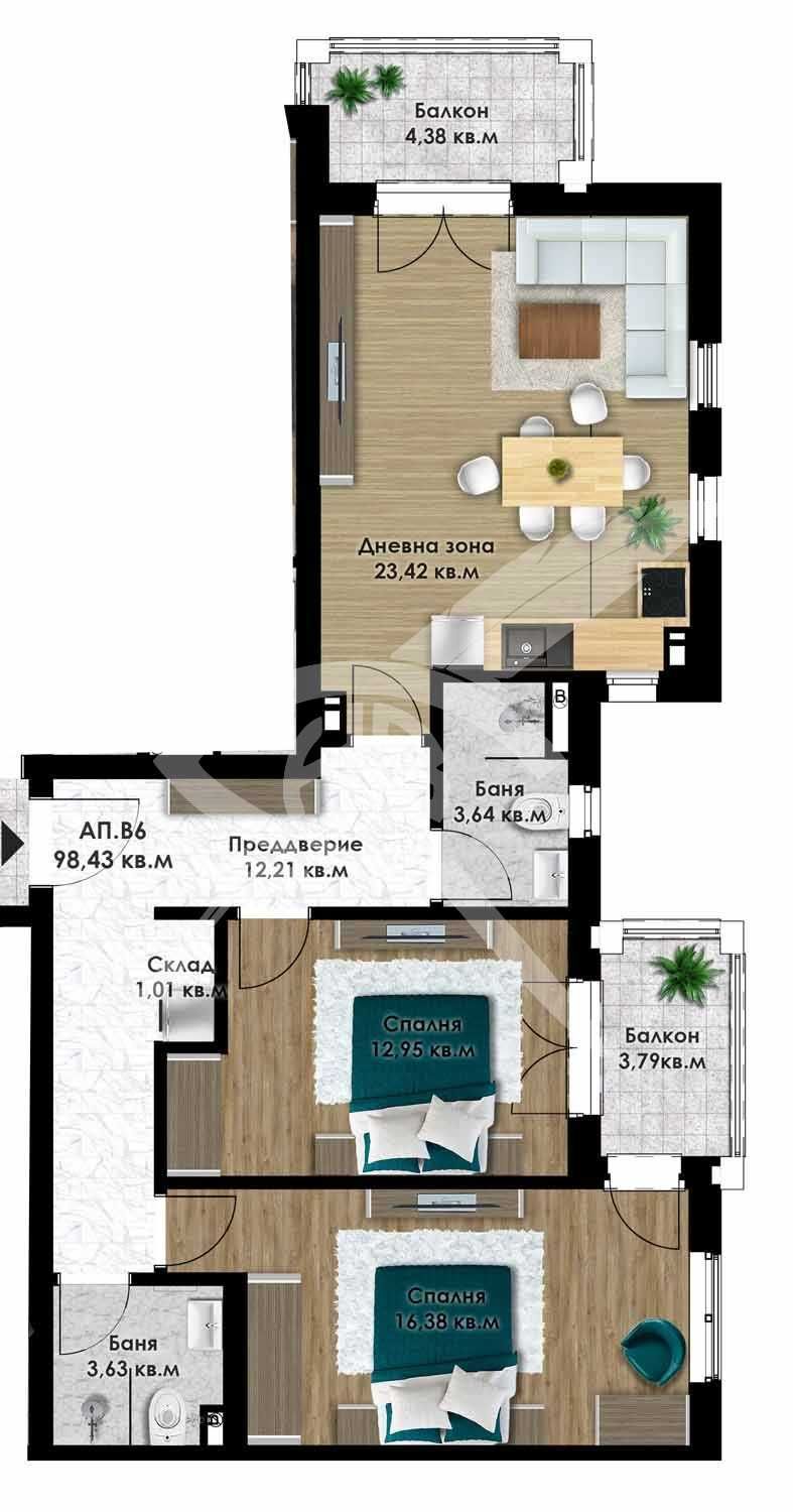 Тристаен апартамент в Пловдив, Остромила - 114 кв.м за 481 €/кв.м - Снимка #1