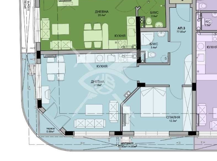 Двустаен апартамент в Бургас, Меден рудник - зона А - 77 кв.м за 877 €/кв.м - Снимка #1