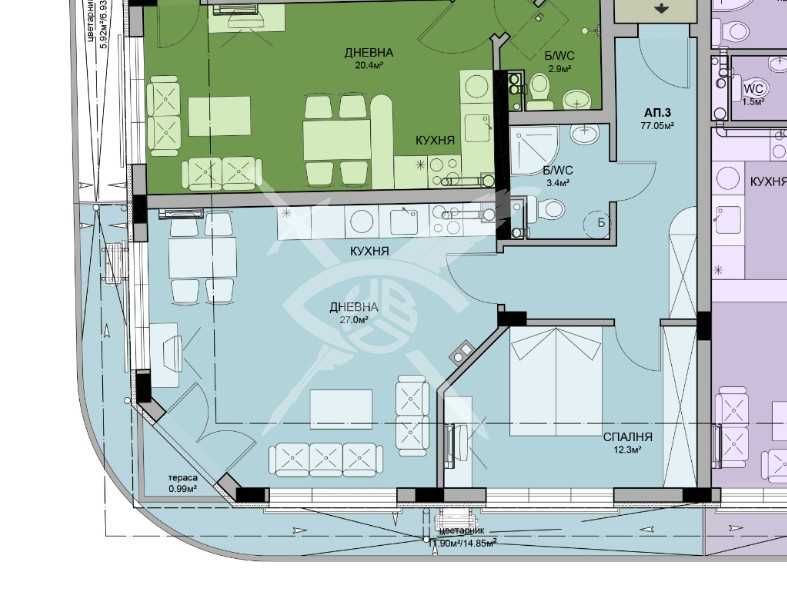 Двустаен апартамент в Бургас, Меден рудник - зона А - 77 кв.м за 877 €/кв.м - Снимка #1