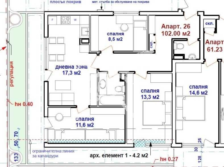 Тристаен апартамент в Бургас, Център - 102 кв.м за 2065 €/кв.м - Снимка #1