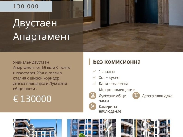 Двустаен апартамент в Пловдив, Захарна фабрика - 65 кв.м за 1020 €/кв.м - Снимка #1