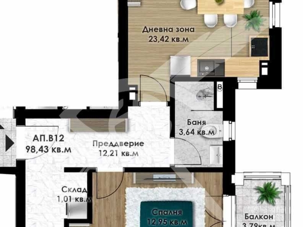 Тристаен апартамент в Пловдив, Остромила - 114 кв.м за 481 €/кв.м - Снимка #1