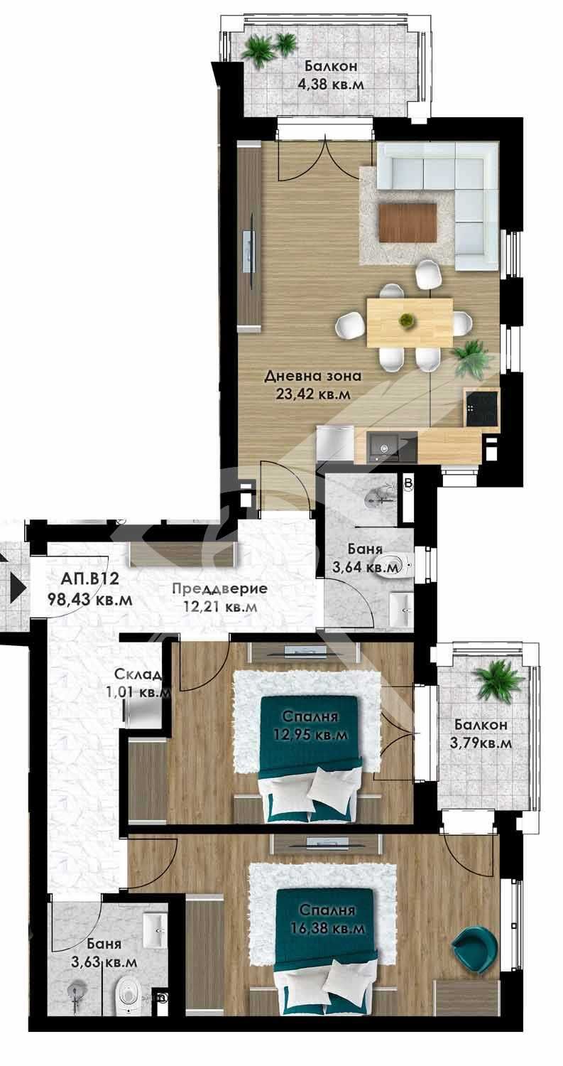 Тристаен апартамент в Пловдив, Остромила - 114 кв.м за 943 €/кв.м - Снимка #1