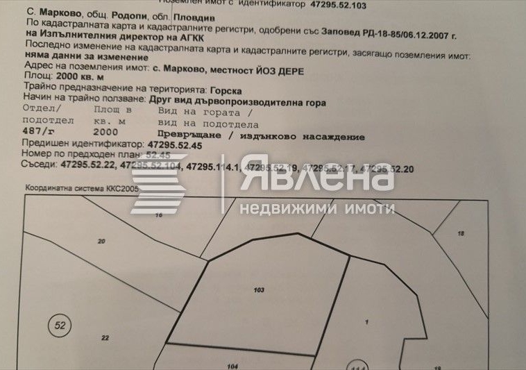 Земеделски имот в с. Марково, Област Пловдив -  кв.м за 11 €/дка - Снимка #1