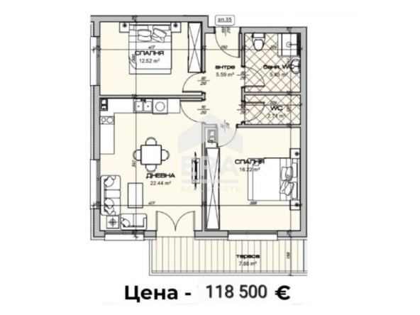 Тристаен апартамент в Варна, Владислав Варненчик - 103 кв.м за 1151 €/кв.м - Снимка #1