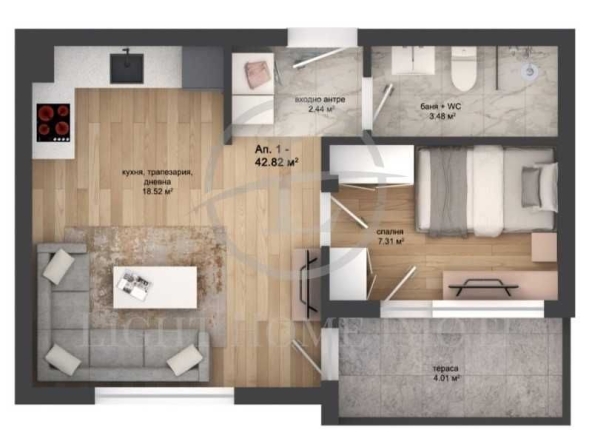 Двустаен апартамент в Пловдив, Кършияка - 58 кв.м за 1214 €/кв.м - Снимка #1
