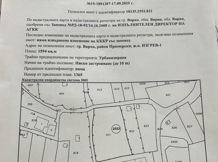 Парцел в Варна, Изгрев - 1594 кв.м за 58 €/кв.м - Снимка #1