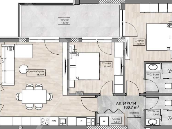 Тристаен апартамент в Пловдив, Кършияка - 113 кв.м за 1087 €/кв.м - Снимка #1