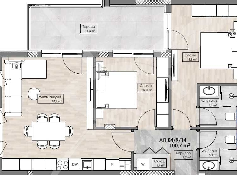 Тристаен апартамент в Пловдив, Кършияка - 113 кв.м за 1087 €/кв.м - Снимка #1