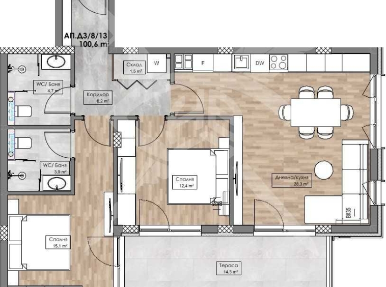 Тристаен апартамент в Пловдив, Кършияка - 113 кв.м за 553 €/кв.м - Снимка #1