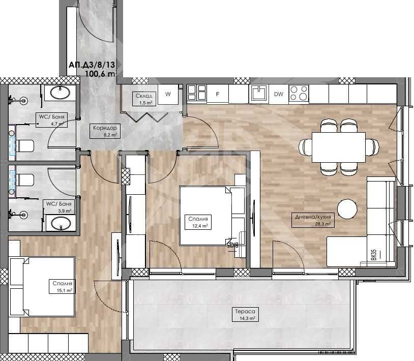 Тристаен апартамент в Пловдив, Кършияка - 113 кв.м за 1085 €/кв.м - Снимка #1