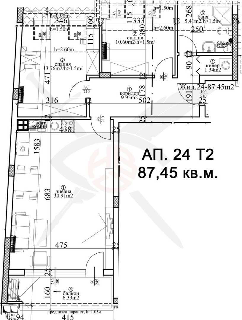 Тристаен апартамент в Варна, Център - 102 кв.м за 1197 €/кв.м - Снимка #1