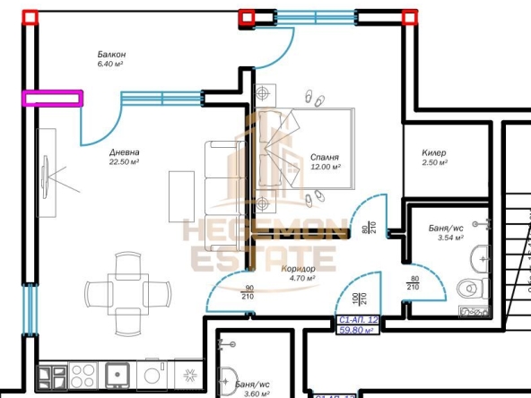 Двустаен апартамент в Варна, м-т Пчелина - 70 кв.м за 1251 €/кв.м - Снимка #1