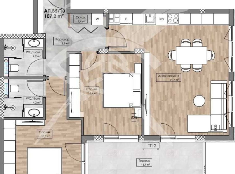 Тристаен апартамент в Пловдив, Кършияка - 120 кв.м за 1086 €/кв.м - Снимка #1