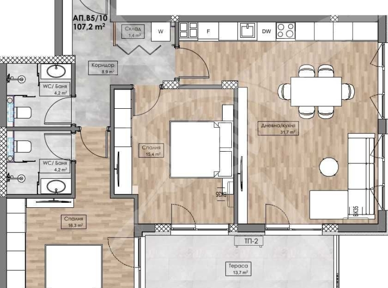 Тристаен апартамент в Пловдив, Кършияка - 120 кв.м за 1086 €/кв.м - Снимка #1