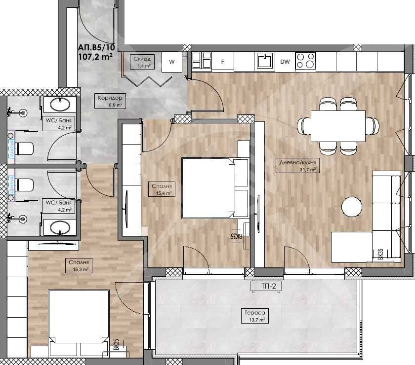Тристаен апартамент в Пловдив, Кършияка - 120 кв.м за 1086 €/кв.м - Снимка #1