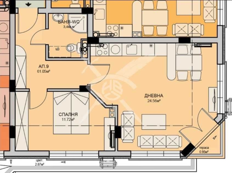 Двустаен апартамент в Бургас, Меден рудник - зона А - 61 кв.м за 483 €/кв.м - Снимка #1